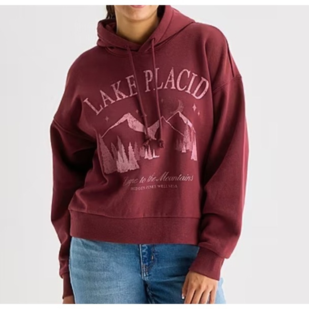 Arizona Jean Co Juniors Hooded Sweatshirt - Lake Placid Graphic - Burgundy